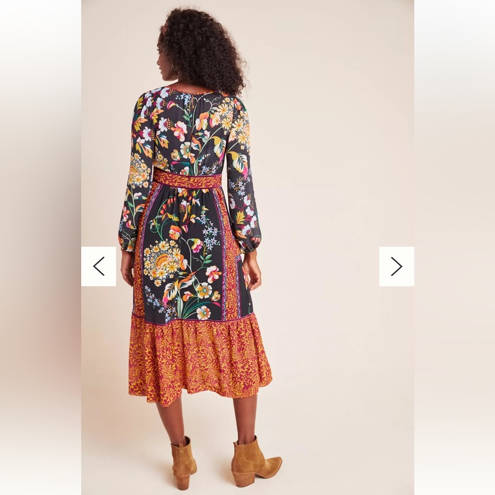 Anthropologie Black and Orange Tiered Sundress with Bishop Sleeves - Picture 5 of 16